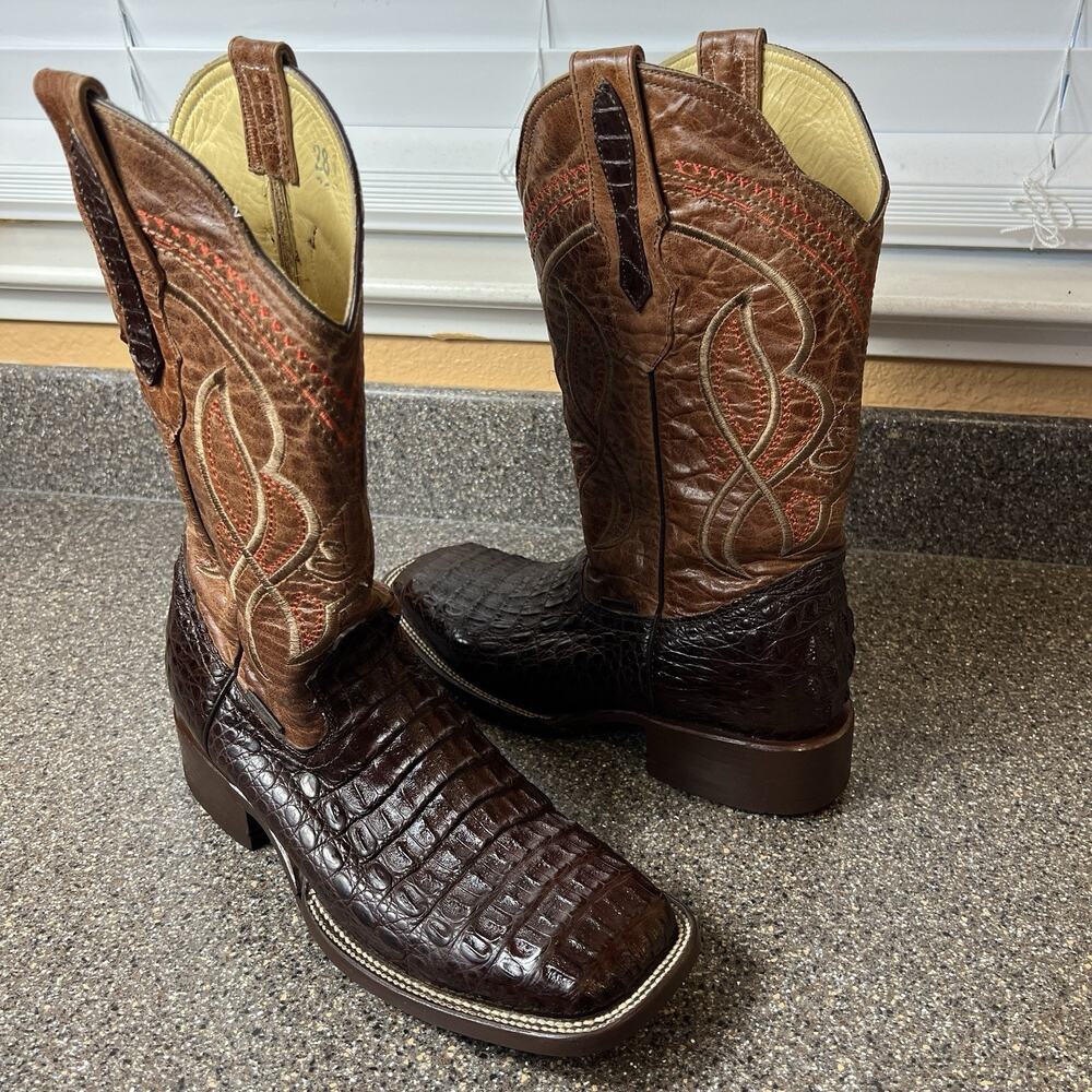El Malcreado Hornback Brown Leather/Alligator Embroidered Boots Men MEX 28 US 10